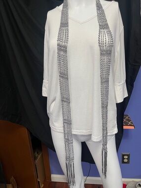 Beaded Fringe Scarf Necklace in Silver Gray